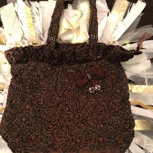 Brown Beaded and Satin Bag